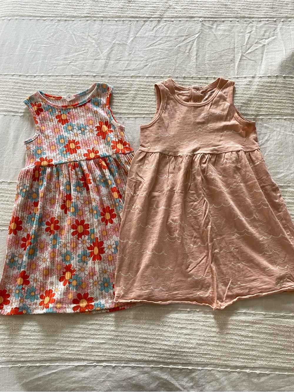 2-Pack Girls' size 6 Sleeveless Floral & Solid Pink Summer Dresses